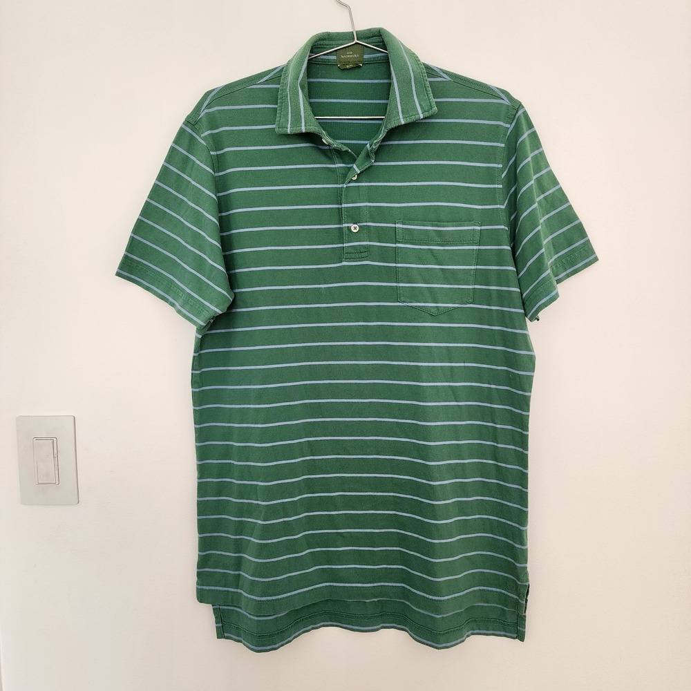Sid Mashburn Polo Shirt Men M Green Striped Slim Fit Pima Cotton S70360 Pocket